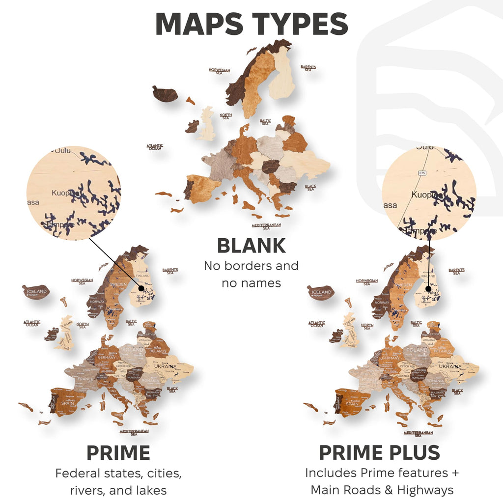 3D Europe Wooden Map Multicolor Geometric Scandinavian Wall Art