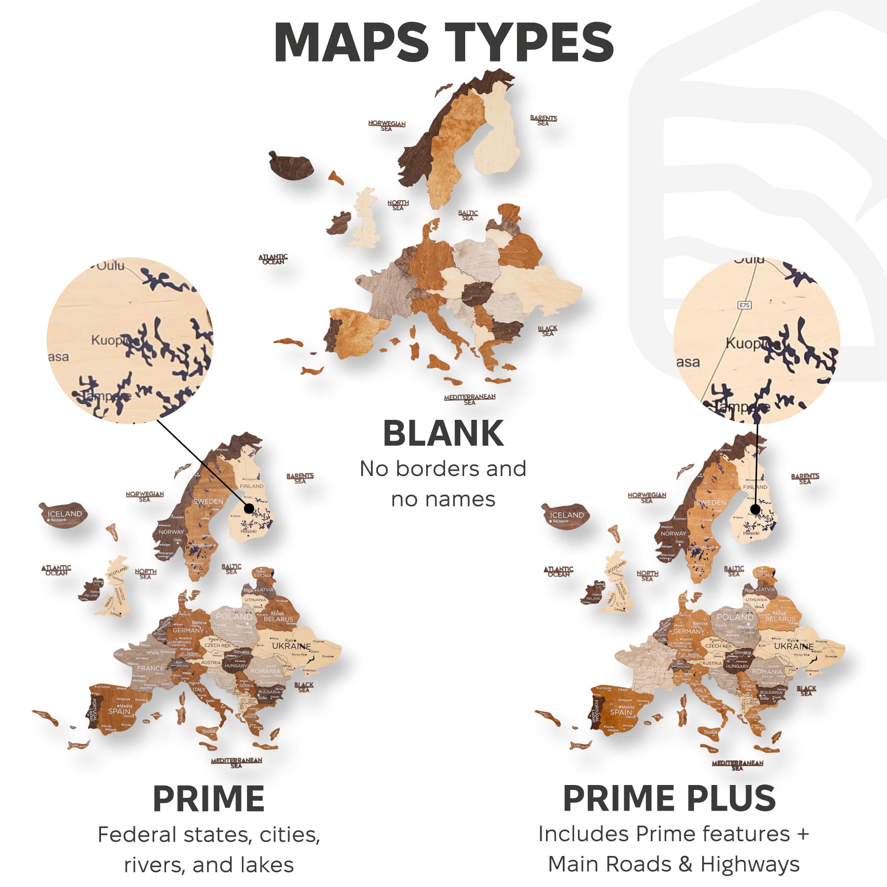 3D Europe Wooden Map Multicolor Geometric Scandinavian Wall Art