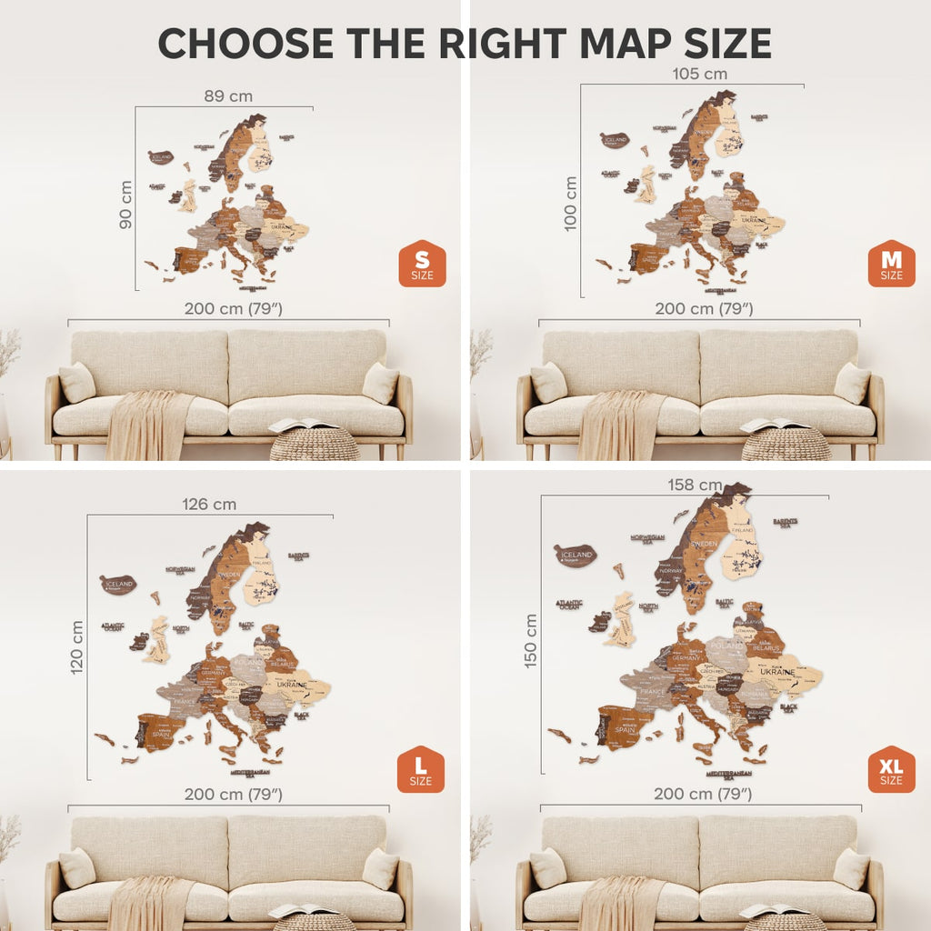 3D Europe Wooden Map Multicolor Geometric Scandinavian Wall Art