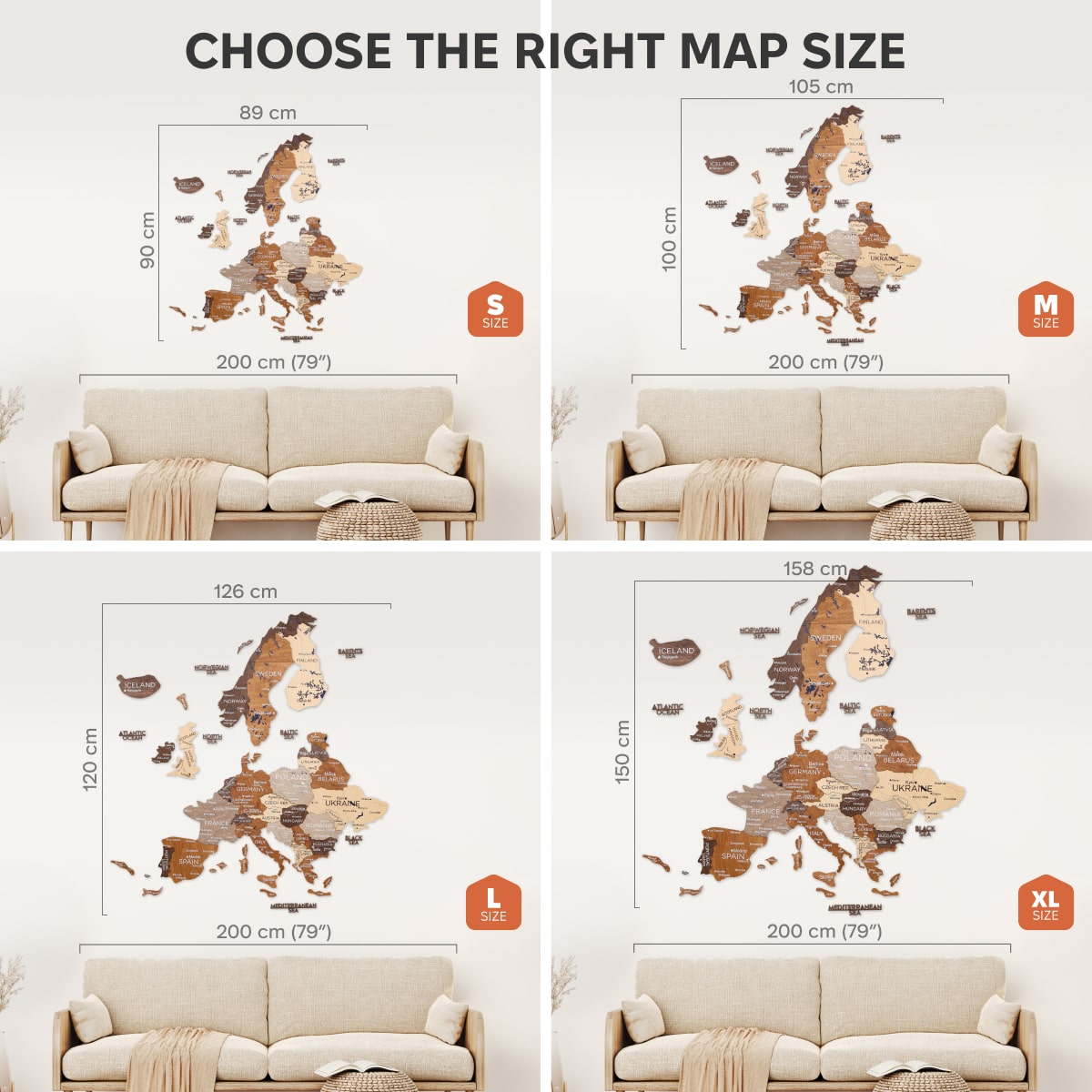 3D Europe Wooden Map Multicolor Geometric Scandinavian Wall Art