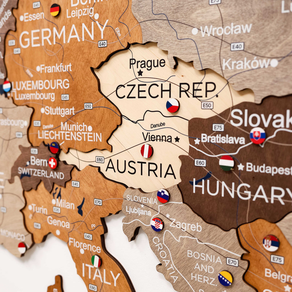 3D Europe Wooden Map Multicolor Geometric Scandinavian Wall Art