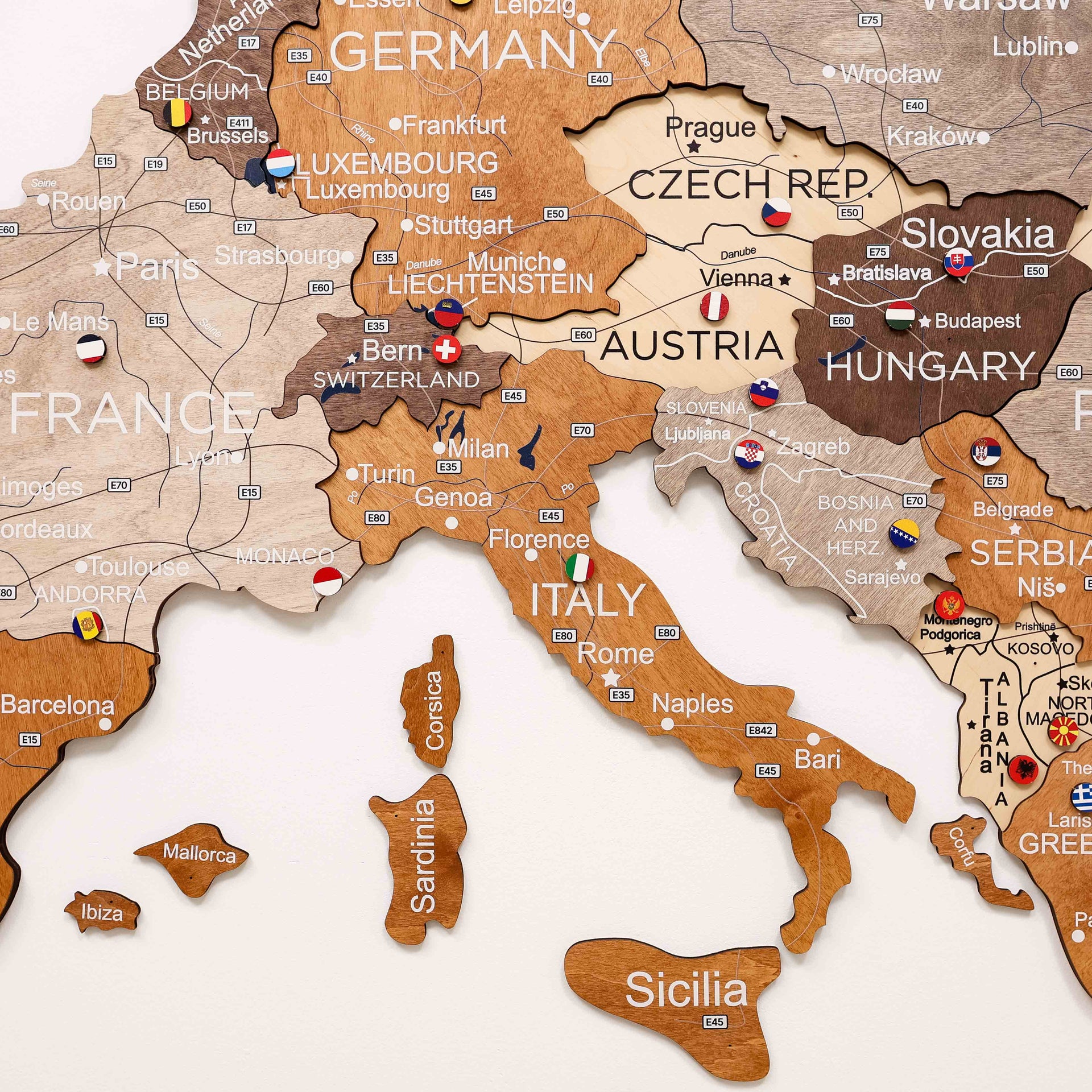 3D Europe Wooden Map Multicolor Geometric Scandinavian Wall Art