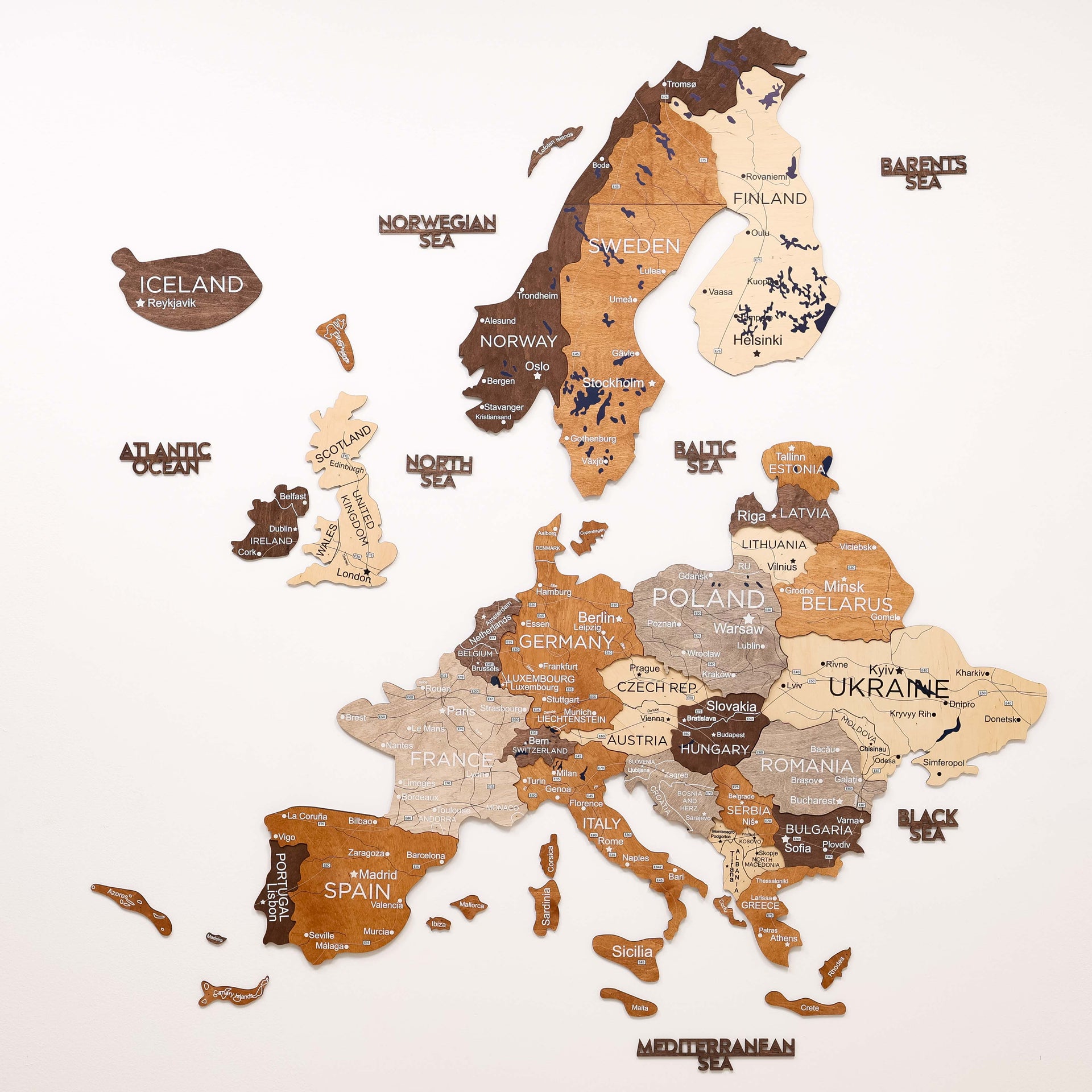3D Europe Wooden Map Multicolor Geometric Scandinavian Wall Art