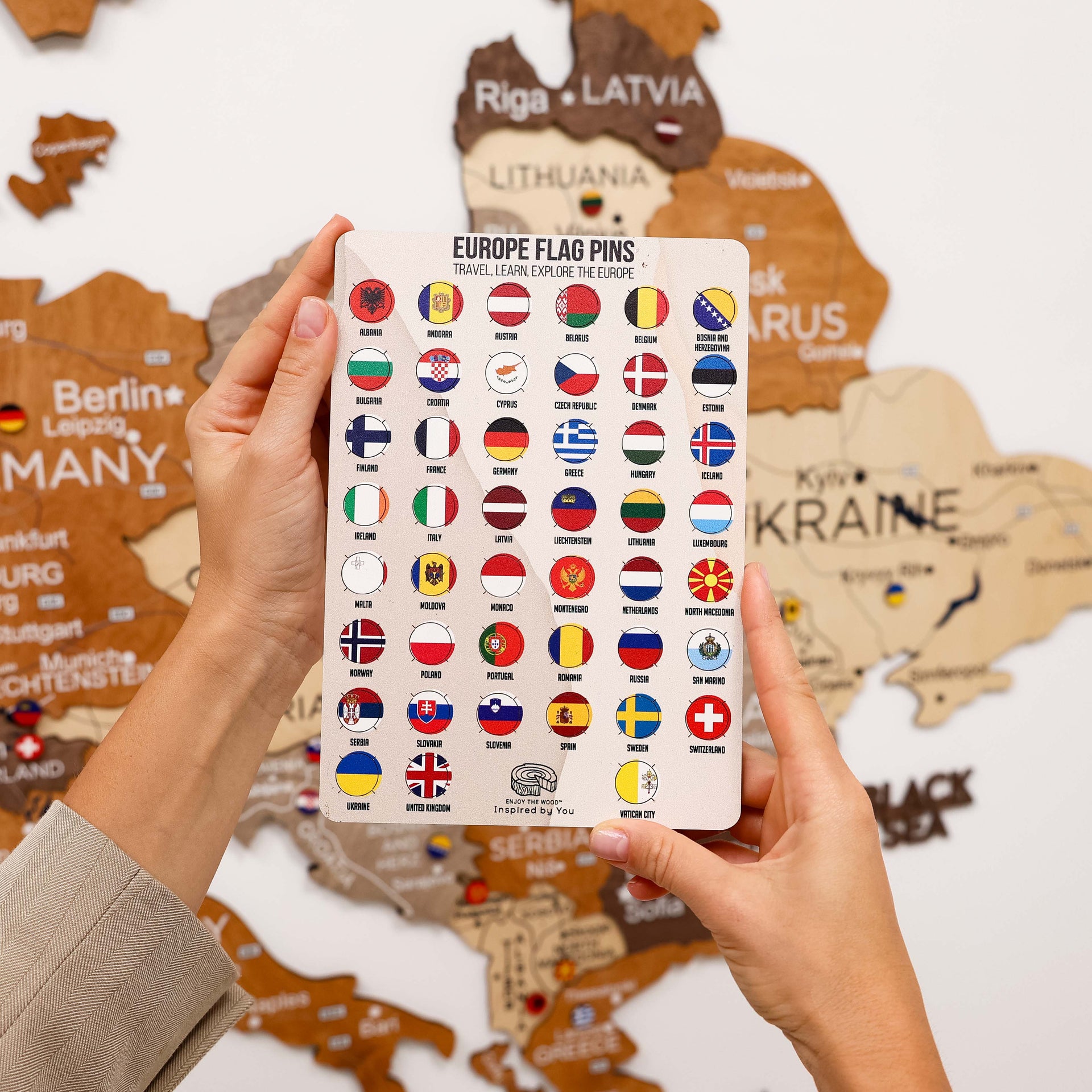 3D Europe Wooden Map Multicolor Geometric Scandinavian Wall Art