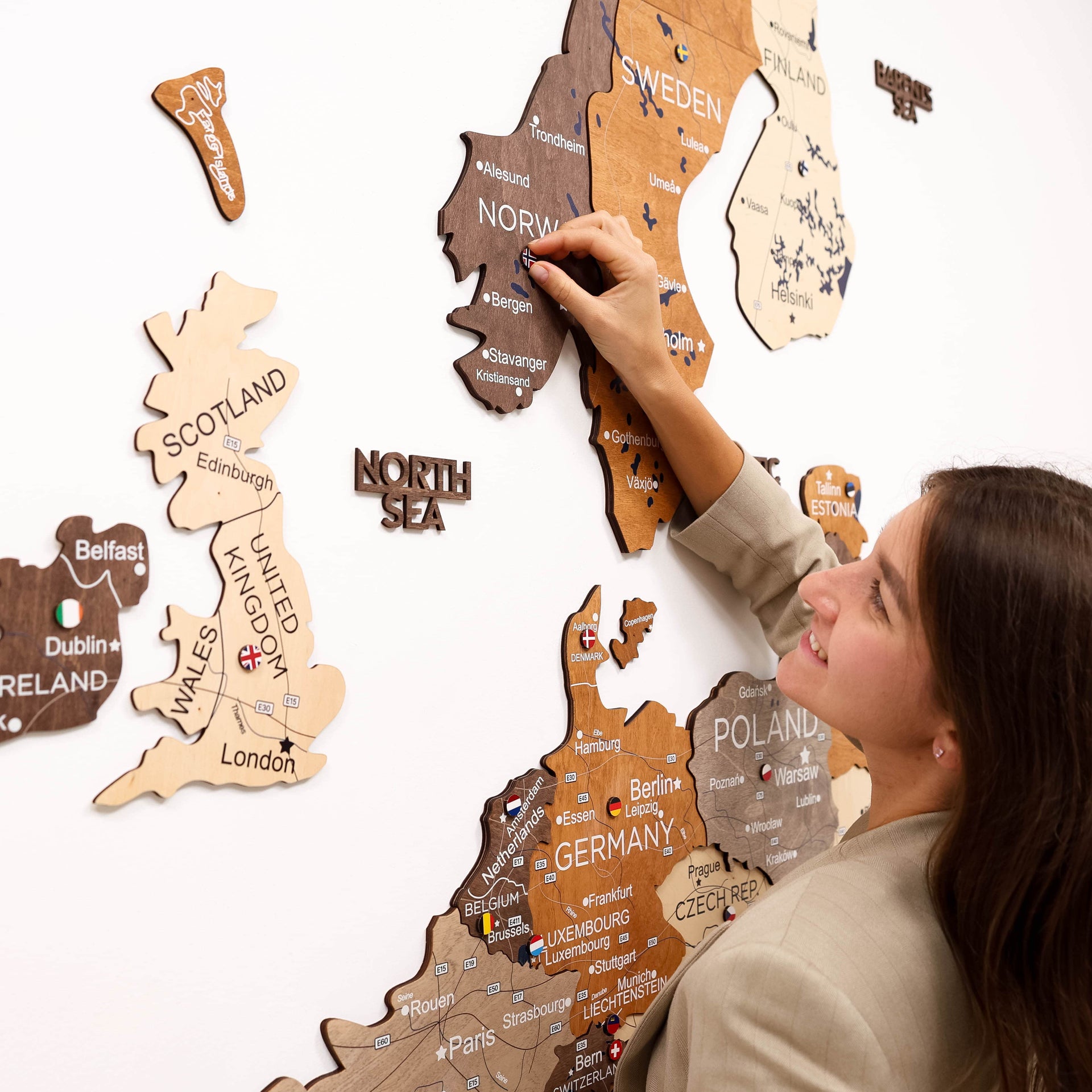 3D Europe Wooden Map Multicolor Geometric Scandinavian Wall Art