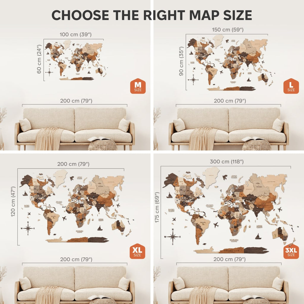 3D Wooden World Map Multicolor Handcrafted Travel Wall Art