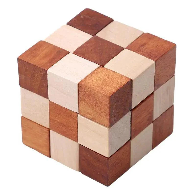 Wooden Interlocking Burr Puzzle - Brown and Tan Brain Teaser