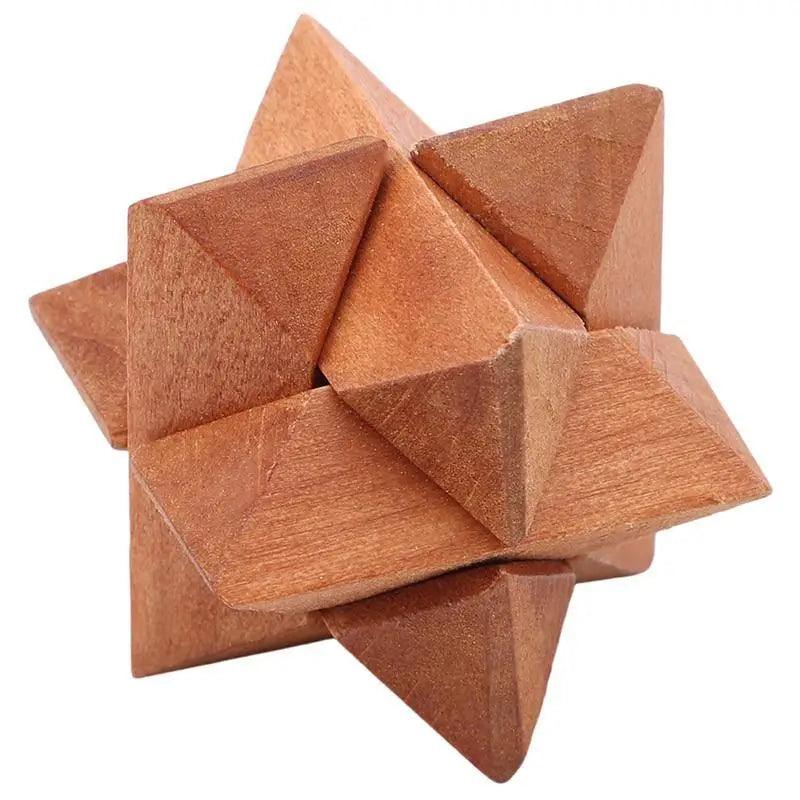 Wooden Interlocking Burr Puzzle - Brown and Tan Brain Teaser