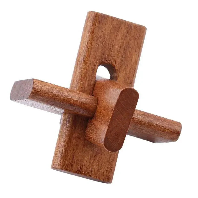 Wooden Interlocking Burr Puzzle - Brown and Tan Brain Teaser