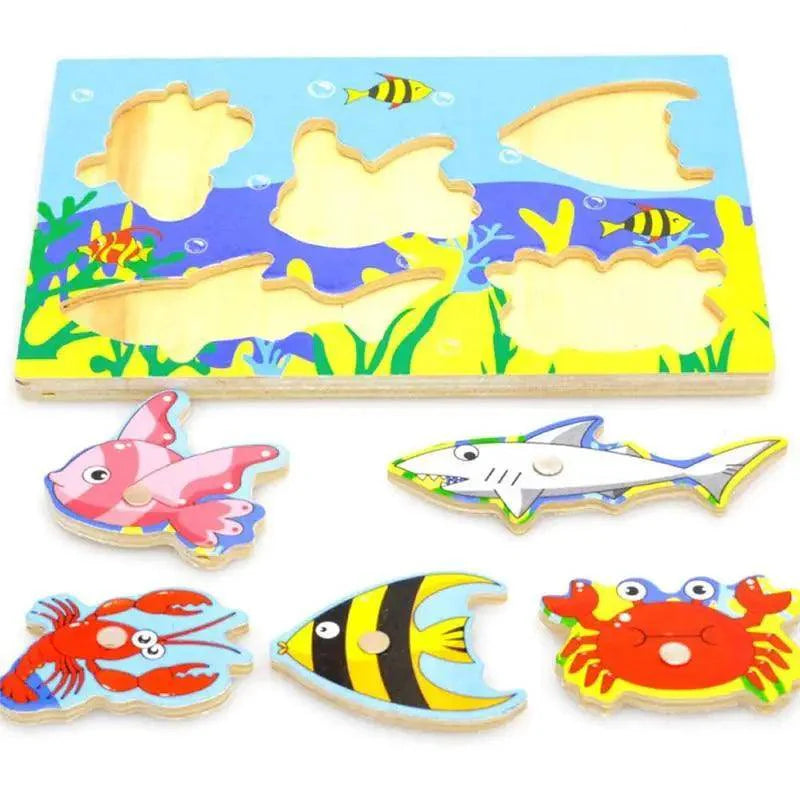 Wooden Magnetic Fishing Game & Puzzle Board (18cm x 13cm)