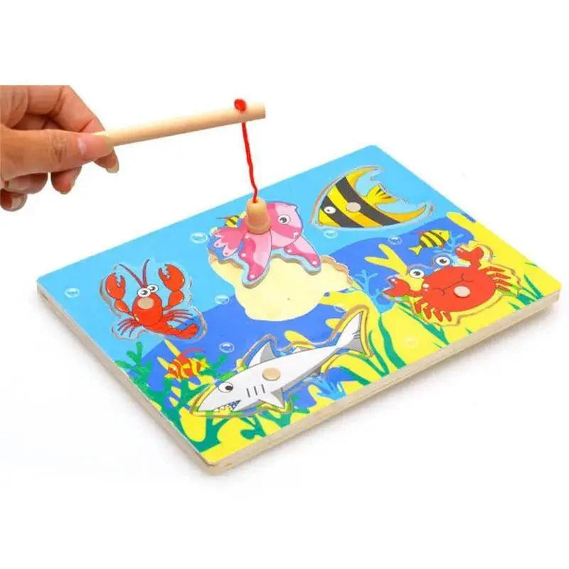 Wooden Magnetic Fishing Game & Puzzle Board (18cm x 13cm)