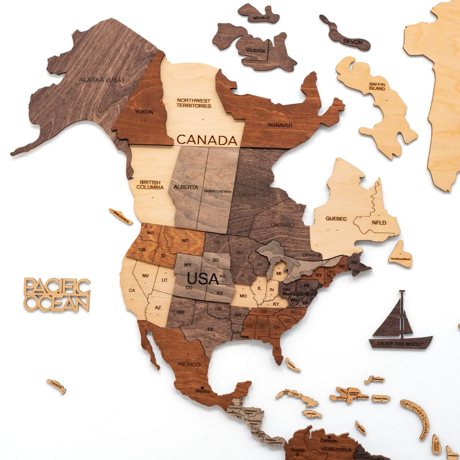 3D Wooden World Map Multicolor Wall Art Decor for Home