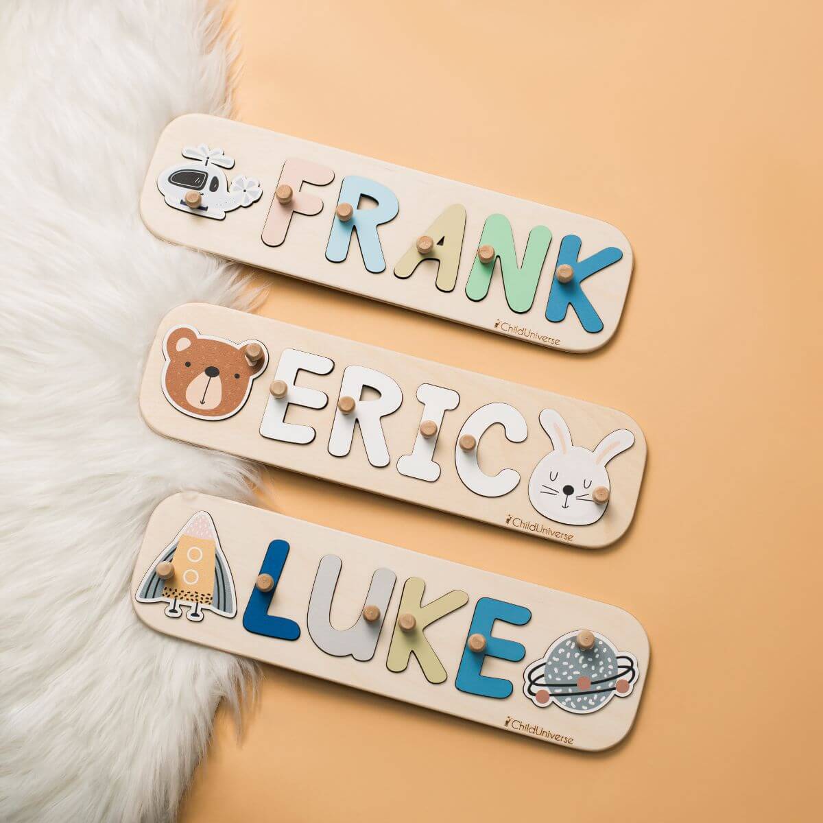 Educational Wooden Name Puzzle with Pegs for Kids