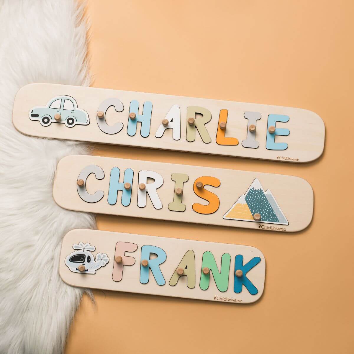Educational Wooden Name Puzzle with Pegs for Kids