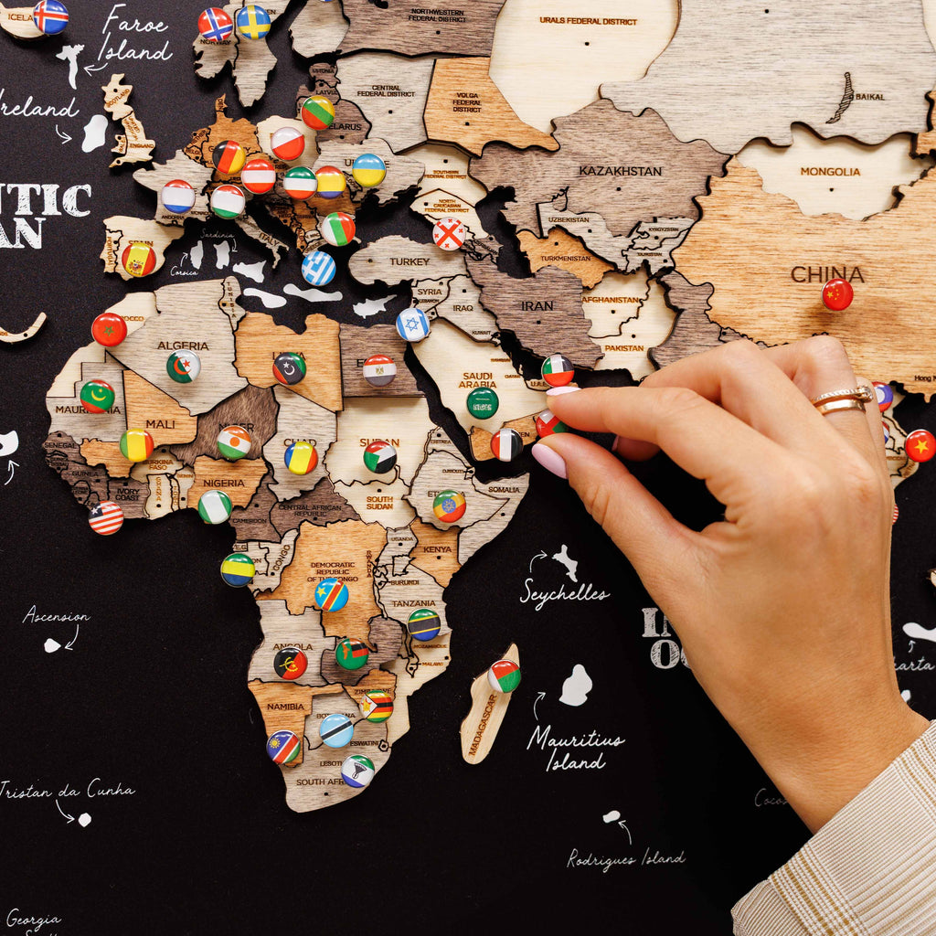 3D Wooden Panel World Map in Multicolor for Modern Homes