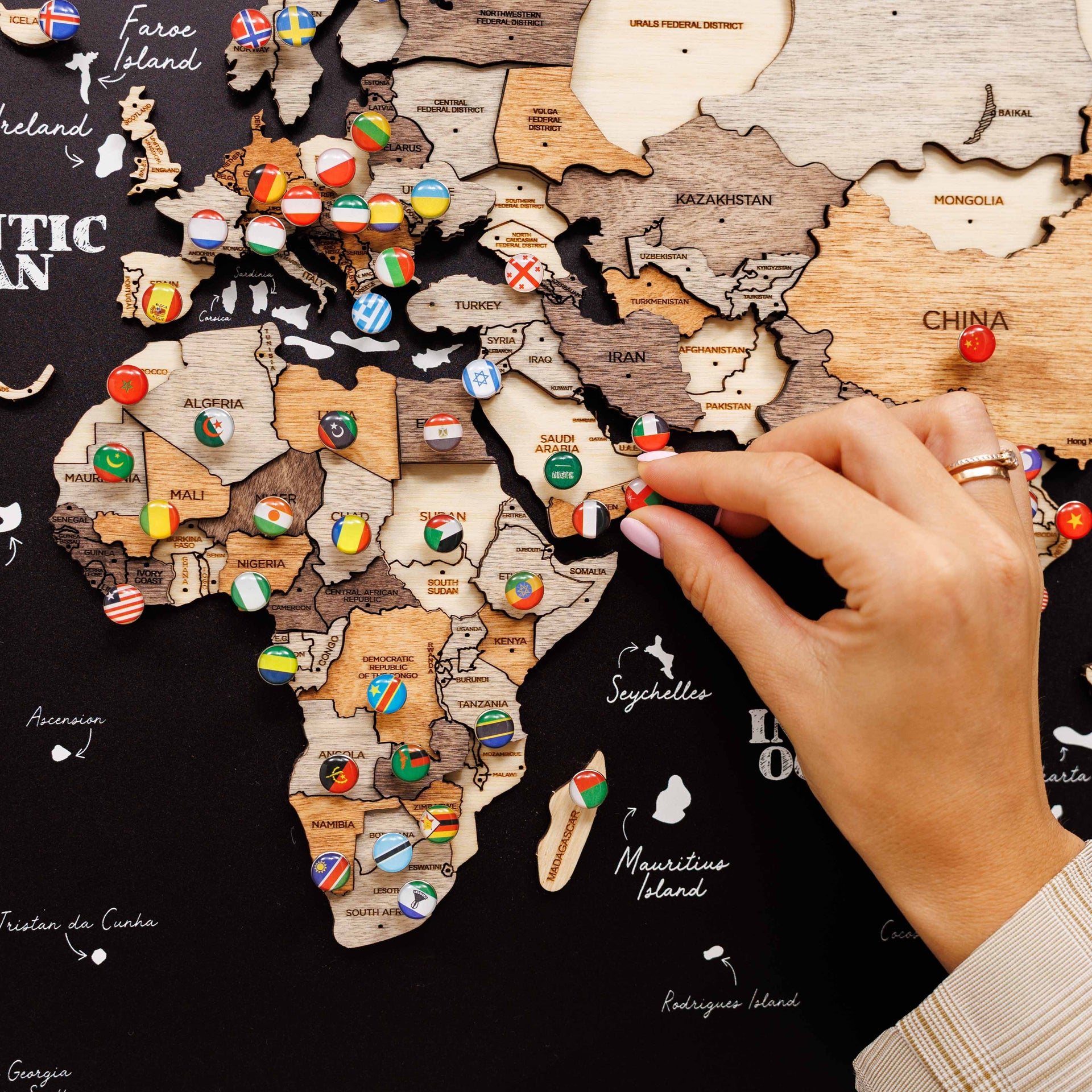 3D Wooden Panel World Map in Multicolor for Modern Homes