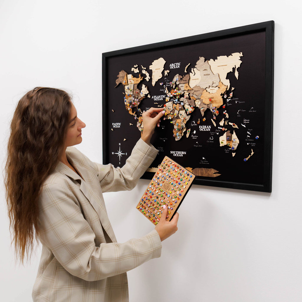 3D Wooden Panel World Map in Multicolor for Modern Homes