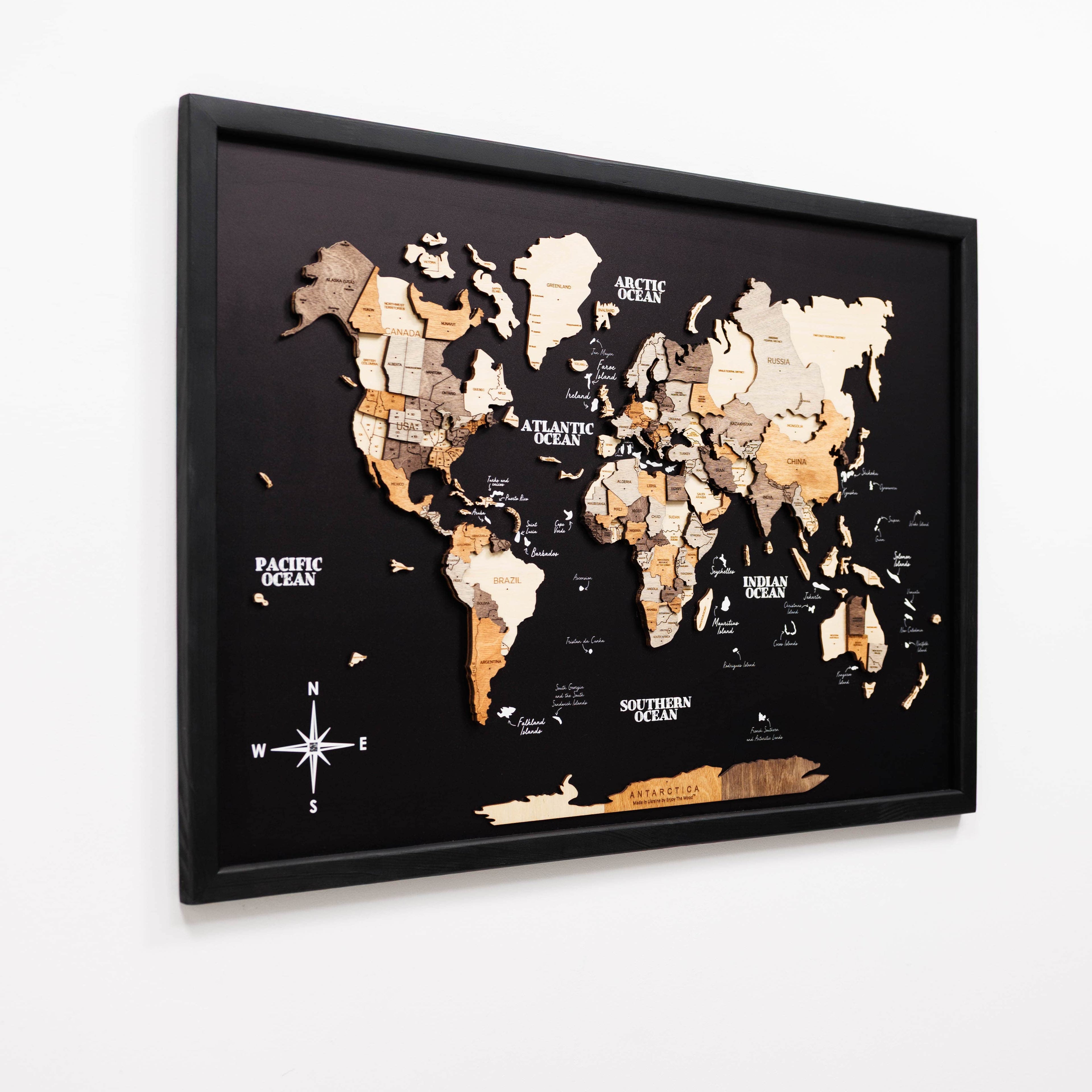 3D Wooden Panel World Map in Multicolor for Modern Homes