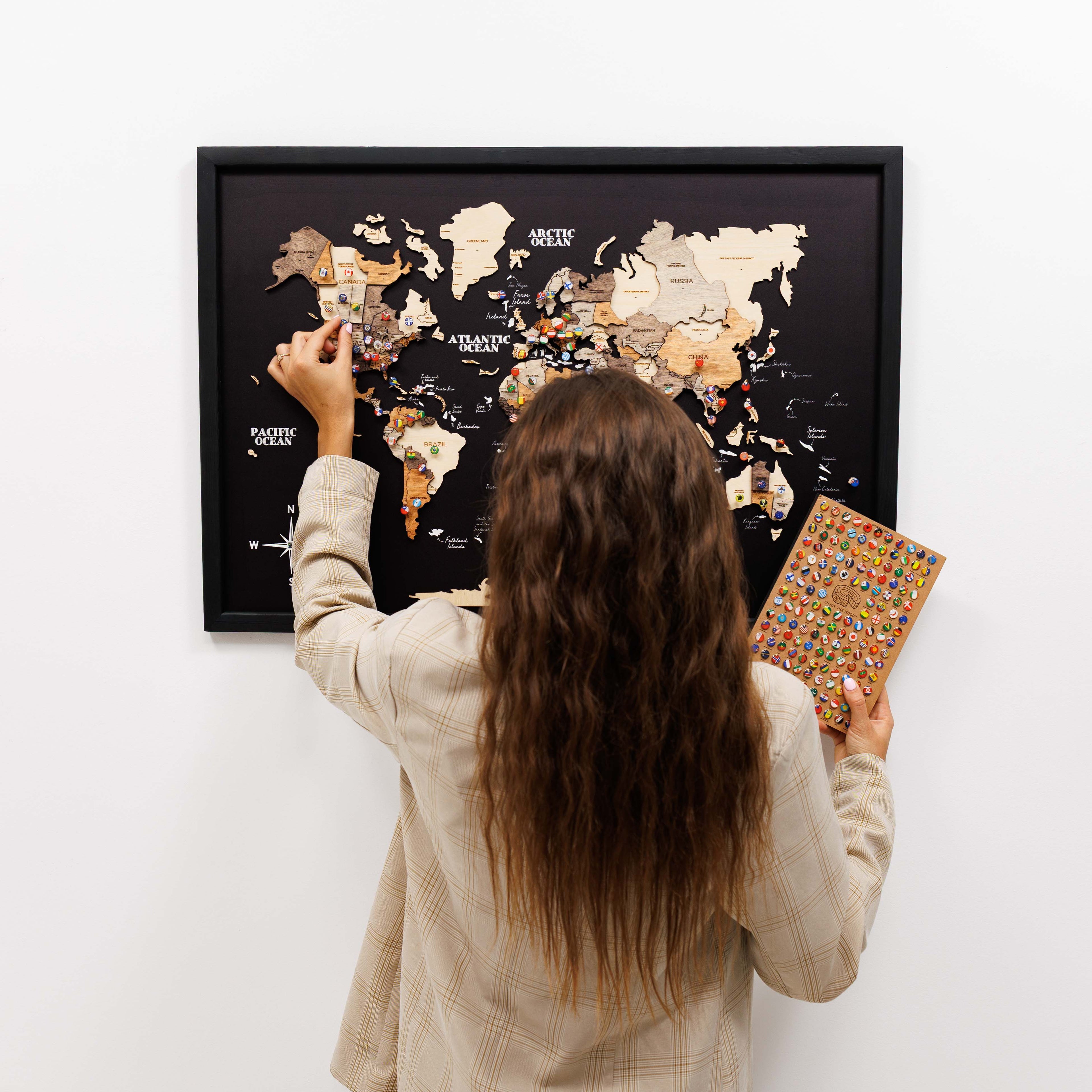 3D Wooden Panel World Map in Multicolor for Modern Homes