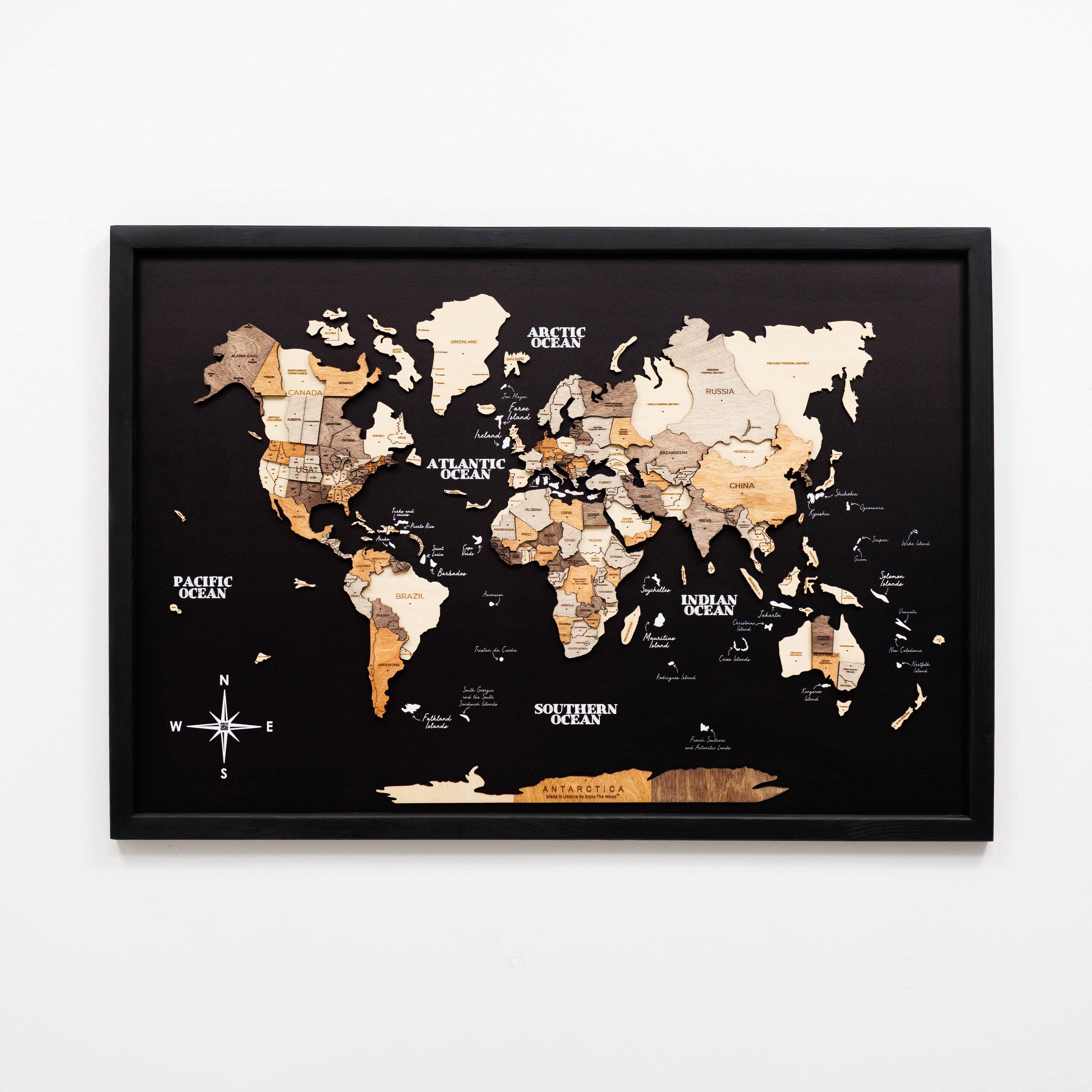 3D Wooden Panel World Map in Multicolor for Modern Homes