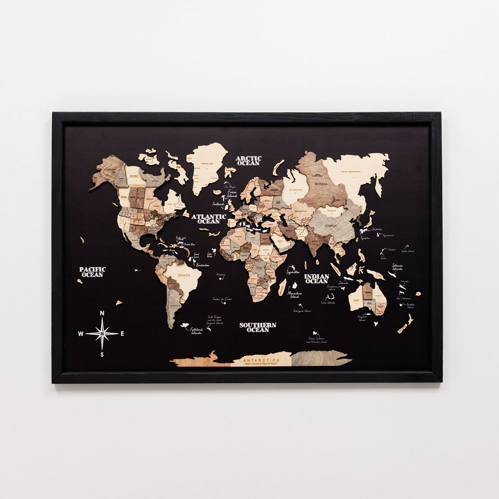 3D Wooden World Map - Smoky, Modern Travel-Inspired Wall Art