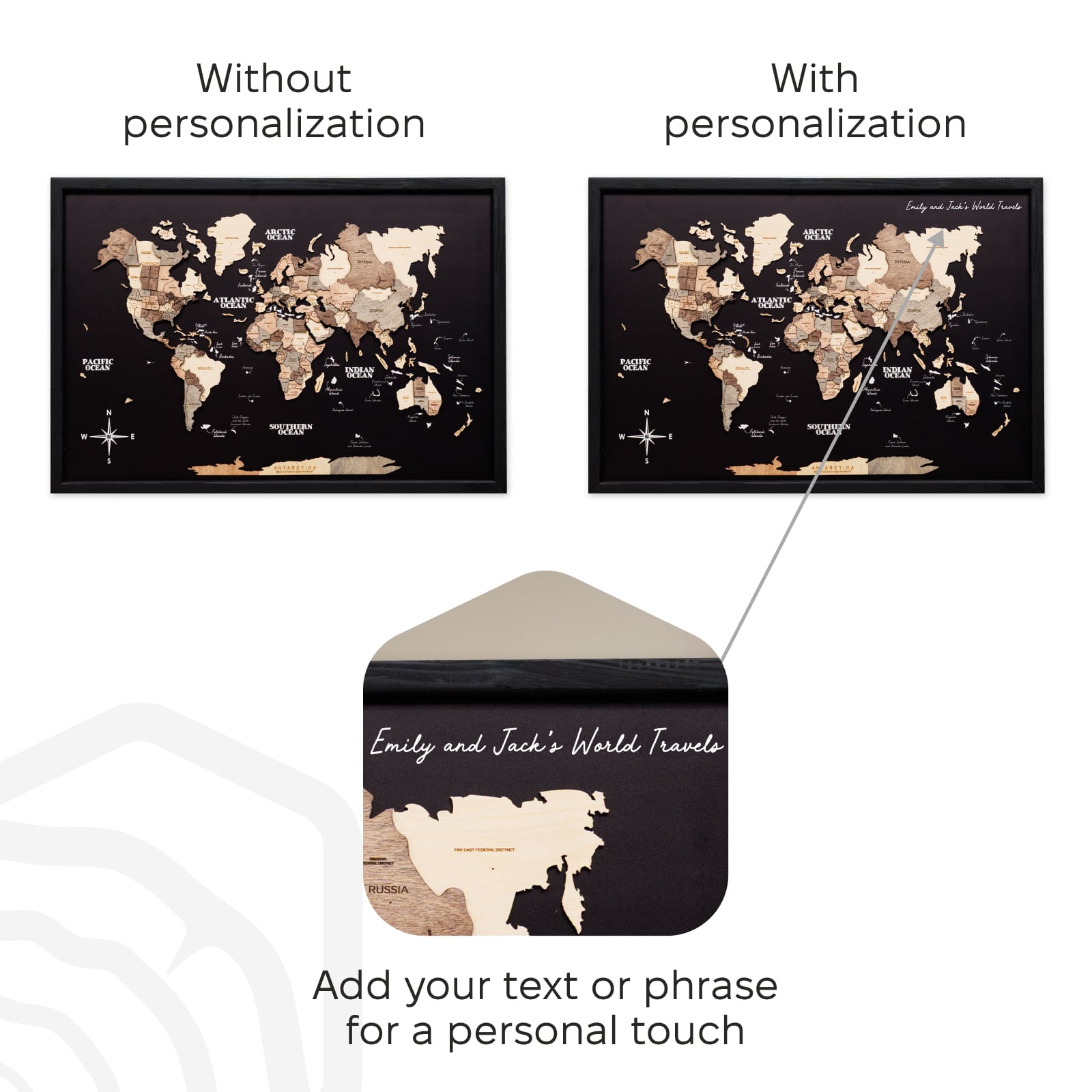 3D Wooden World Map - Smoky, Modern Travel-Inspired Wall Art