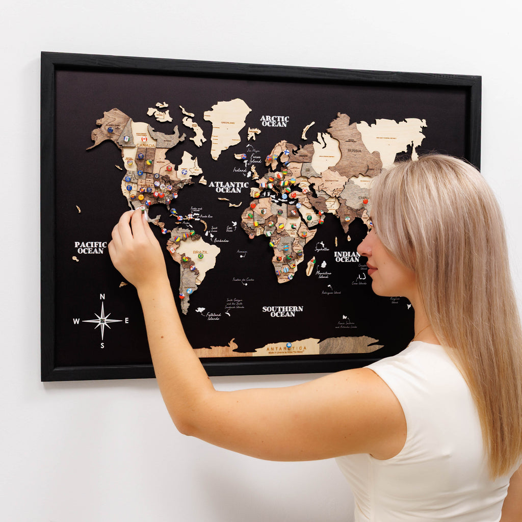 3D Wooden World Map - Smoky, Modern Travel-Inspired Wall Art