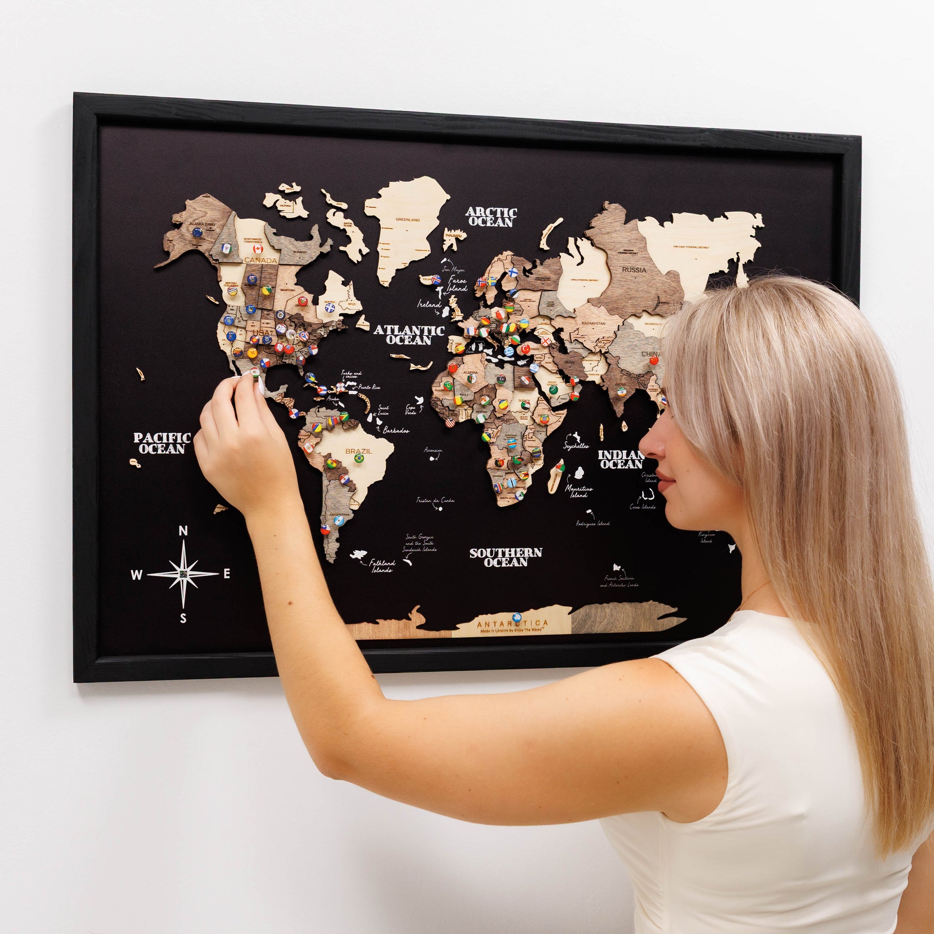 3D Wooden World Map - Smoky, Modern Travel-Inspired Wall Art