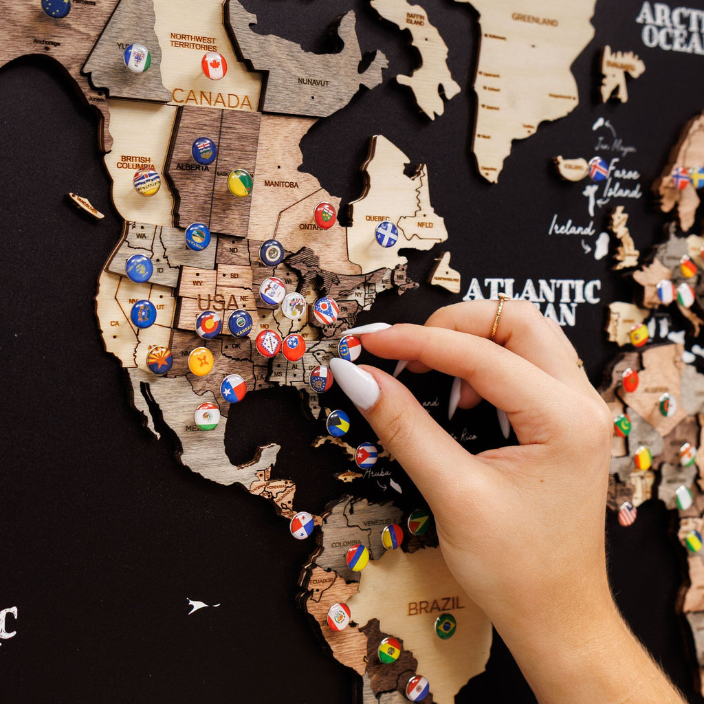 3D Wooden World Map - Smoky, Modern Travel-Inspired Wall Art
