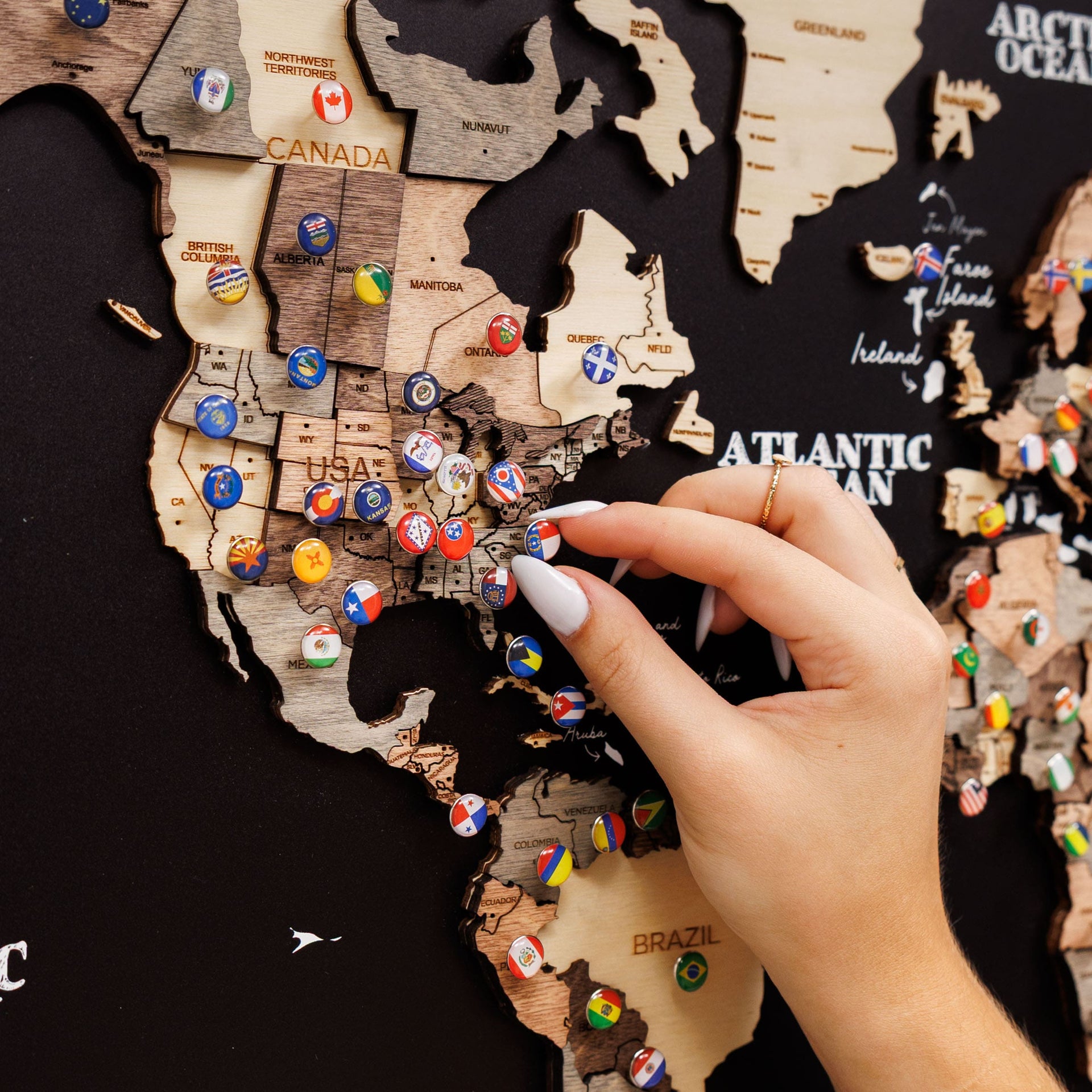 3D Wooden World Map - Smoky, Modern Travel-Inspired Wall Art