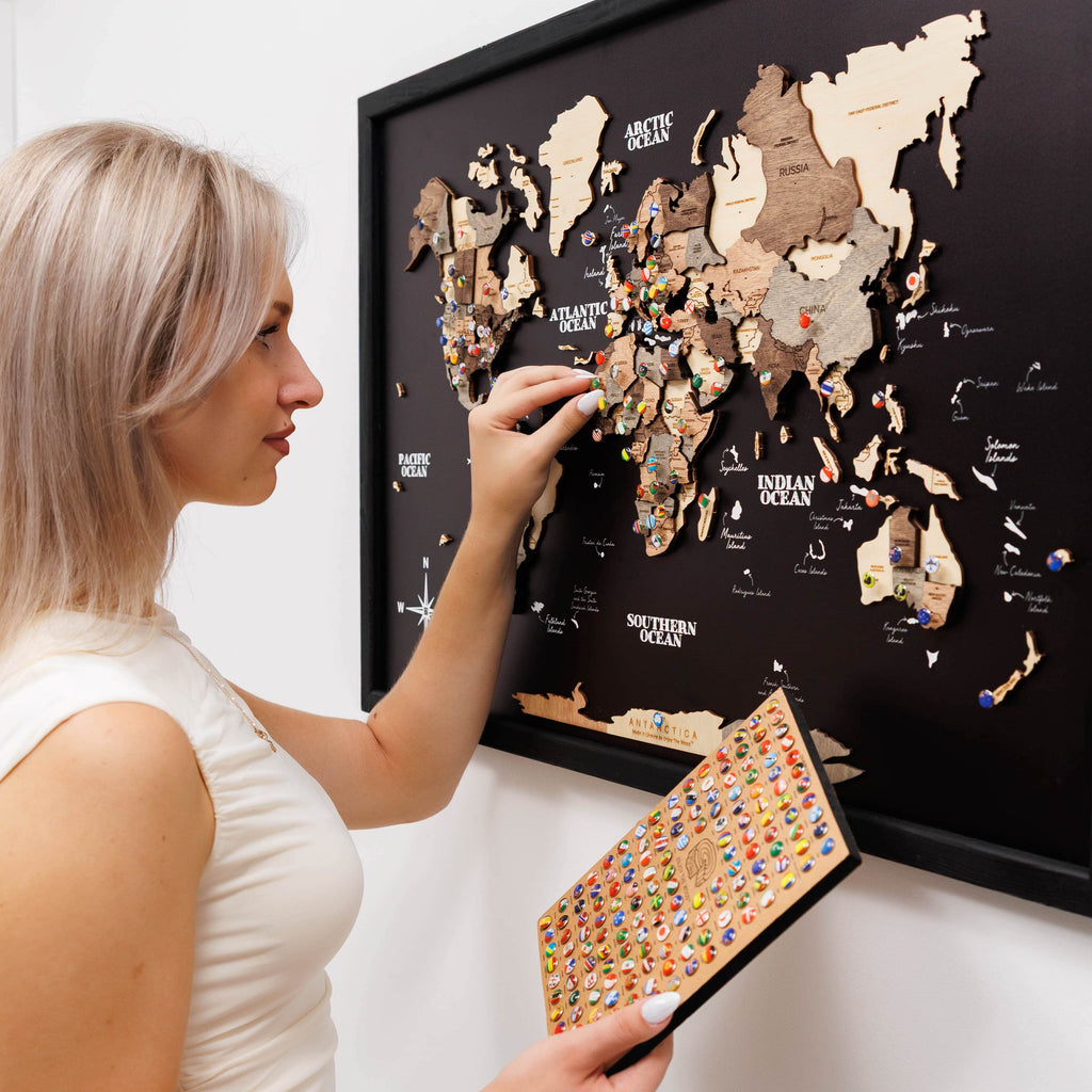 3D Wooden World Map - Smoky, Modern Travel-Inspired Wall Art