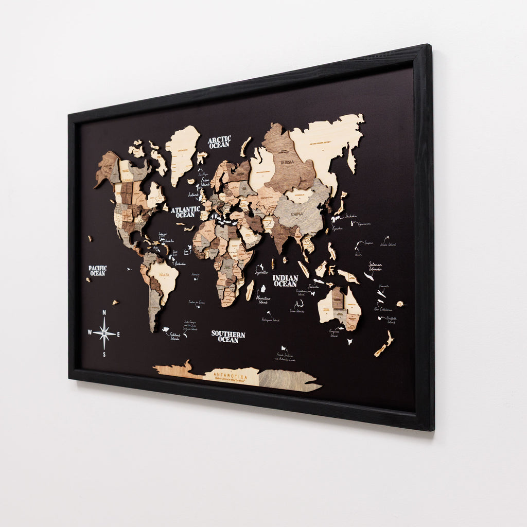 3D Wooden World Map - Smoky, Modern Travel-Inspired Wall Art