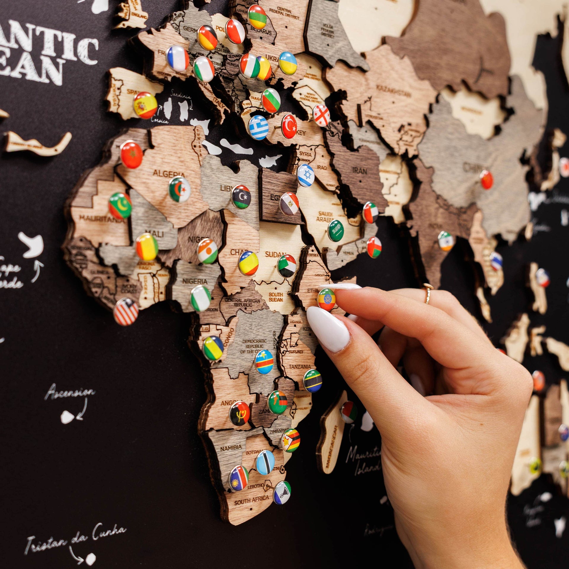 3D Wooden World Map - Smoky, Modern Travel-Inspired Wall Art