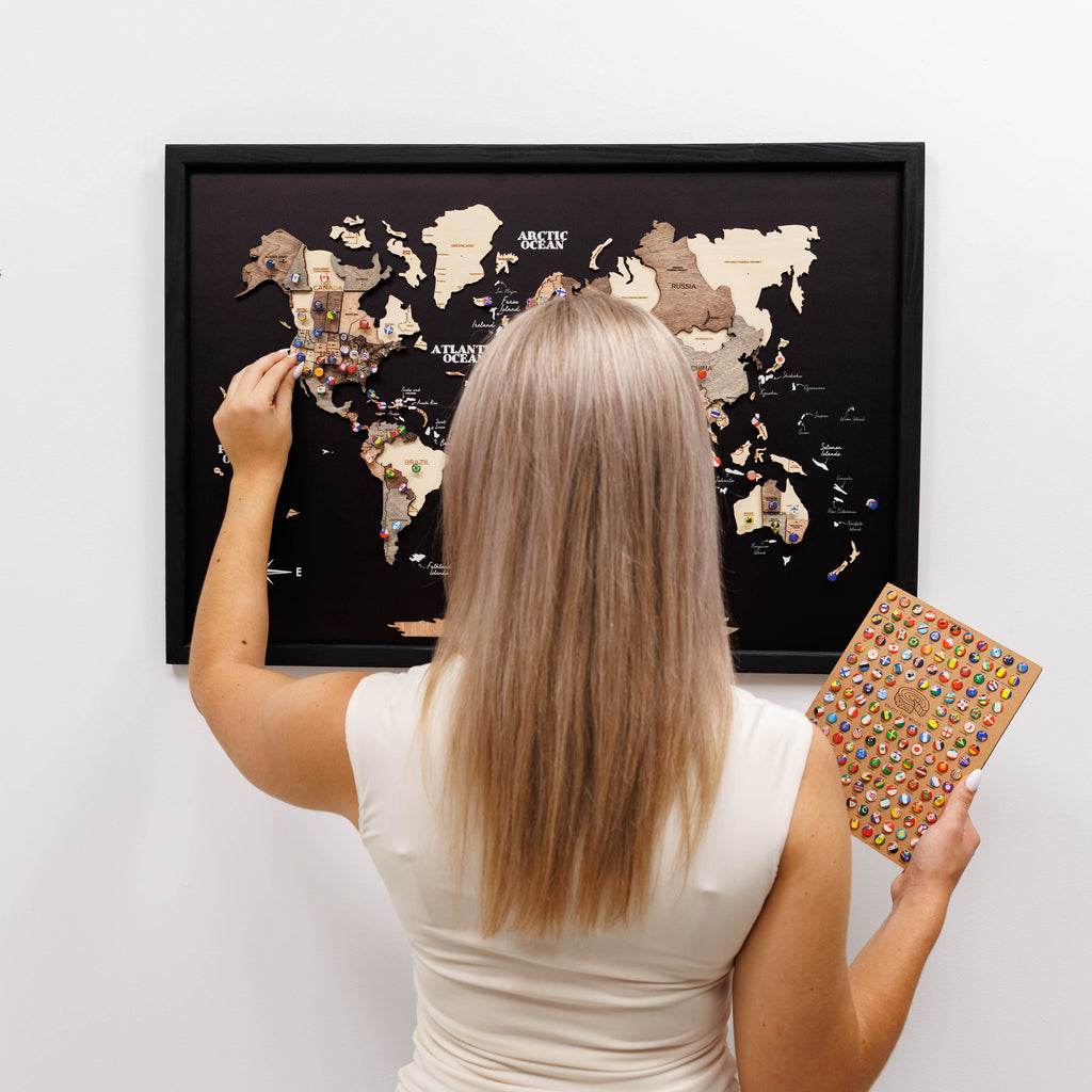 3D Wooden World Map - Smoky, Modern Travel-Inspired Wall Art
