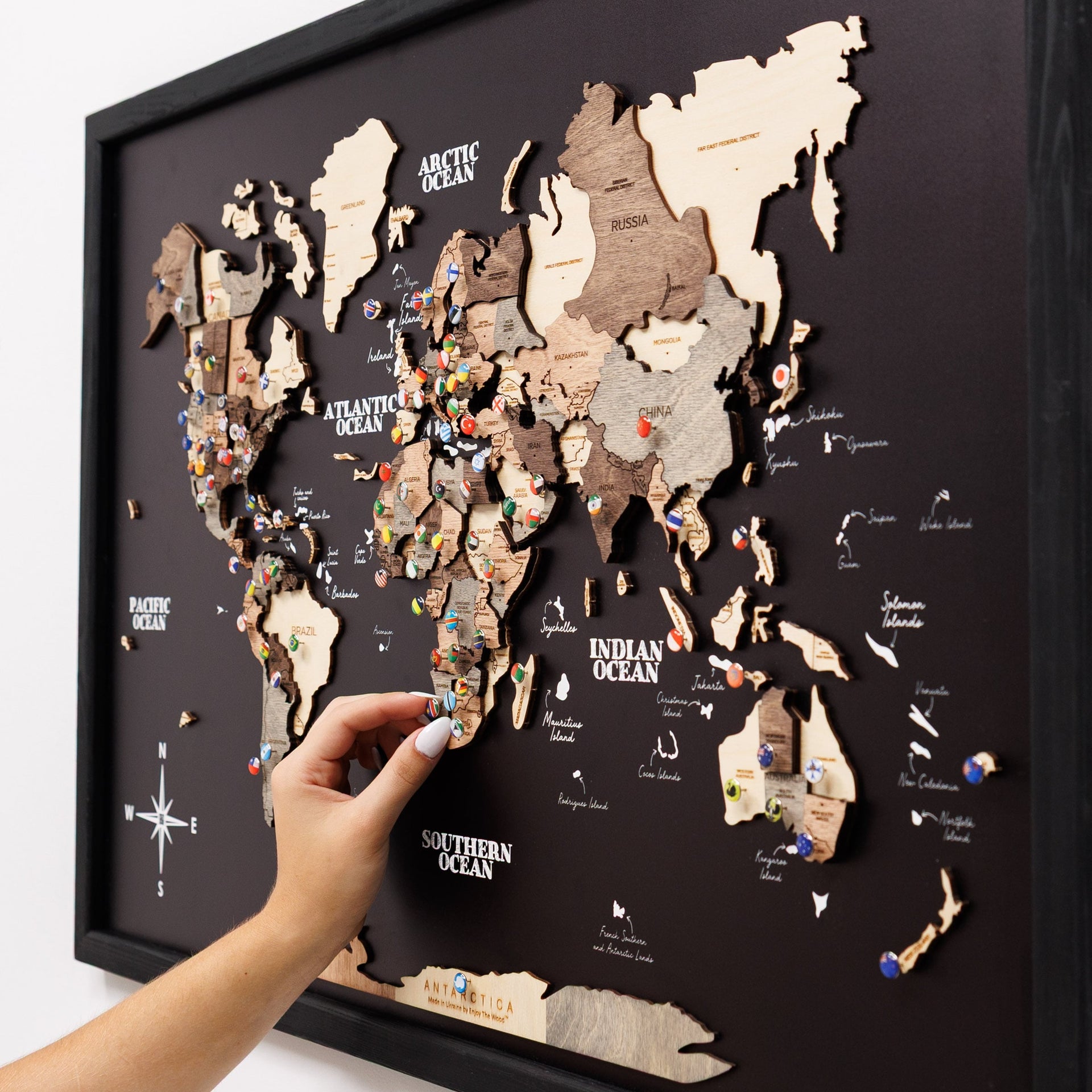 3D Wooden World Map - Smoky, Modern Travel-Inspired Wall Art