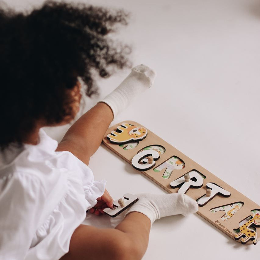 Personalized Safari Name Puzzle Wooden Montessori Learning Toy