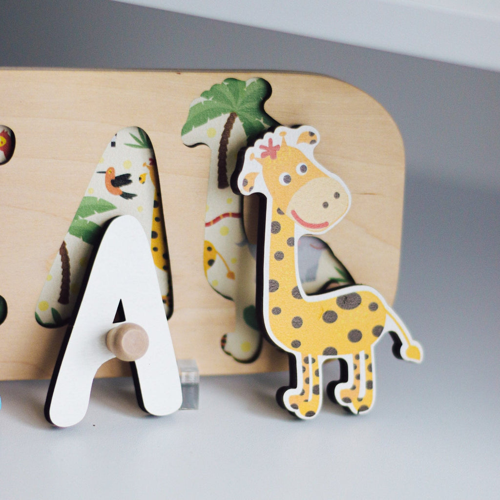 Personalized Safari Name Puzzle Wooden Montessori Learning Toy