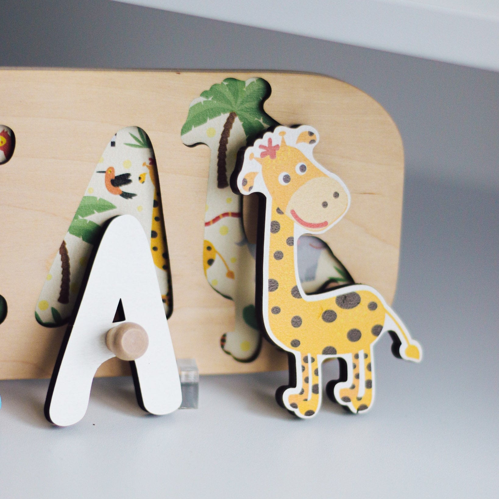 Personalized Safari Name Puzzle Wooden Montessori Learning Toy