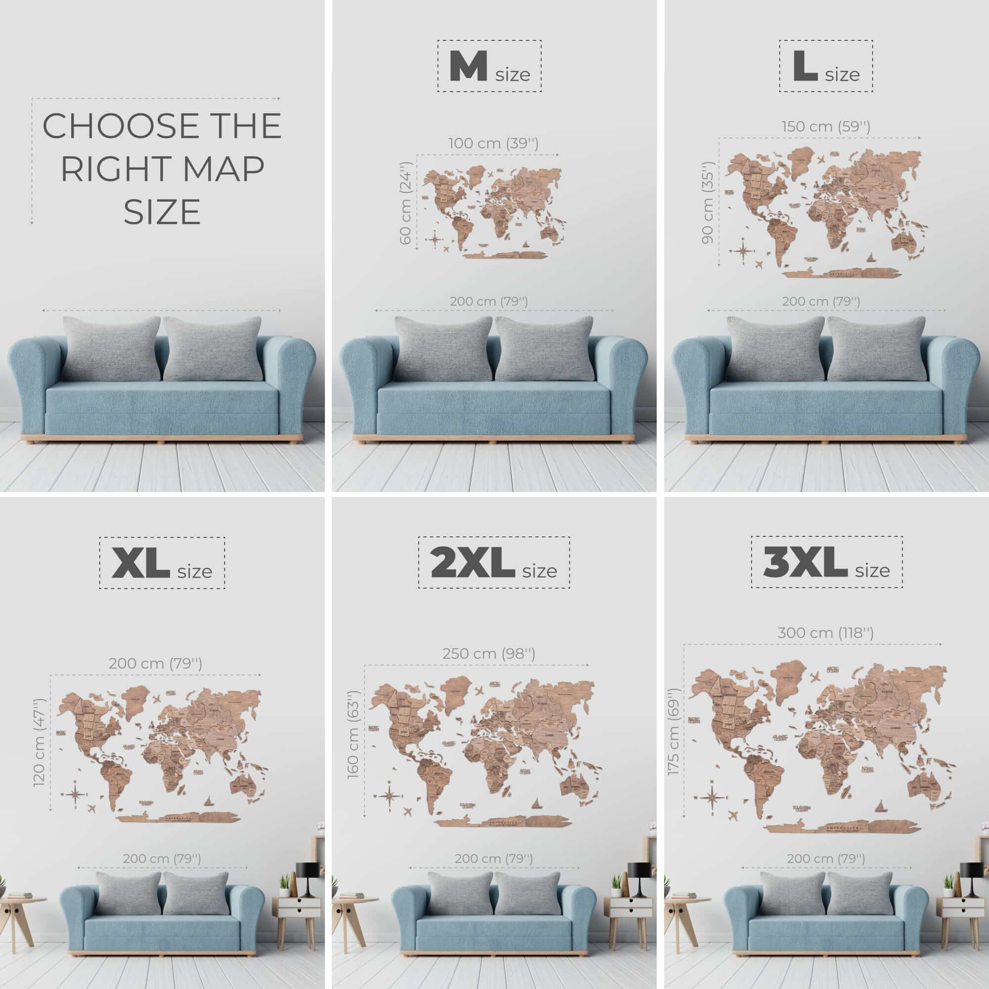 Wooden World Map Wall Decor with Airplane Pins in Brown and Tan
