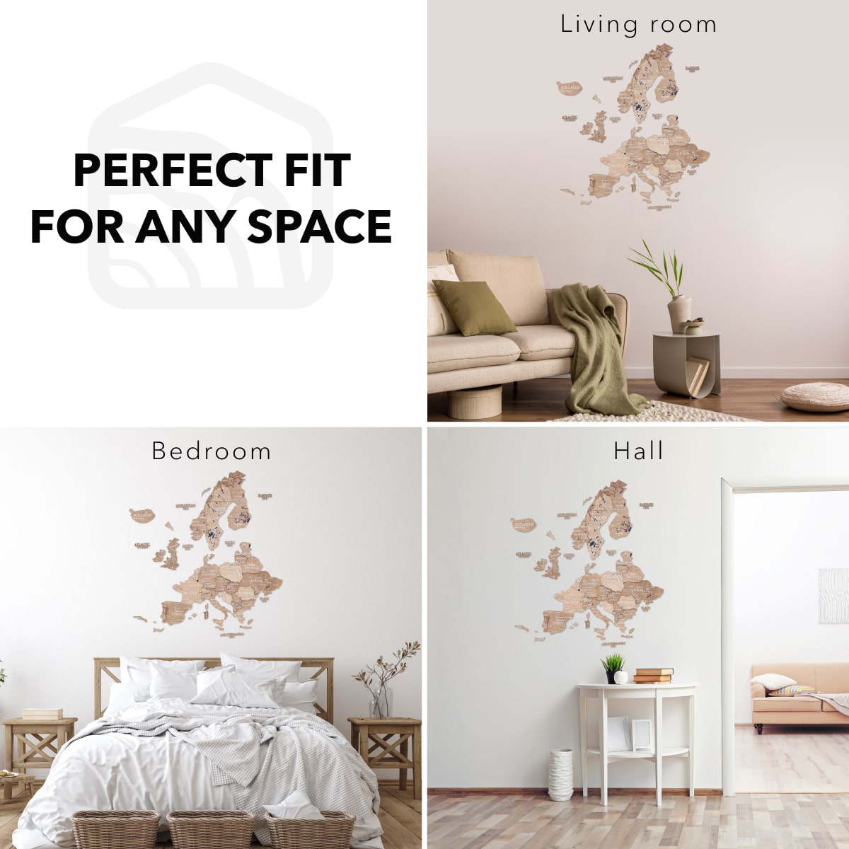 3D Europe Wooden Map Terra Natural Wood Scandinavian Wall Art