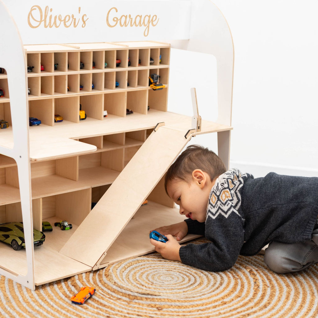 Minimalist Wooden Toy Car Garage Storage