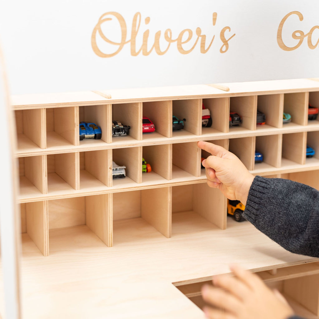 Minimalist Wooden Toy Car Garage Storage