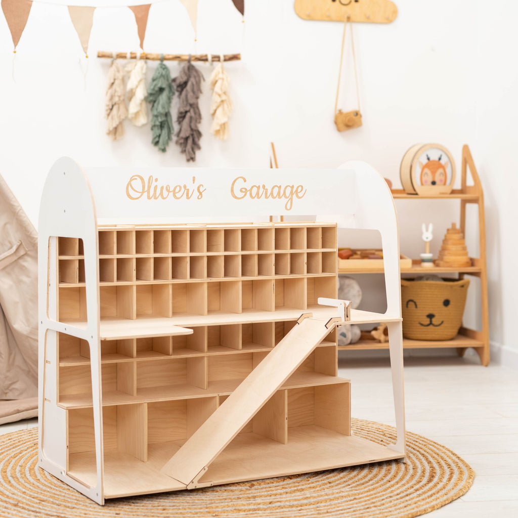 Minimalist Wooden Toy Car Garage Storage