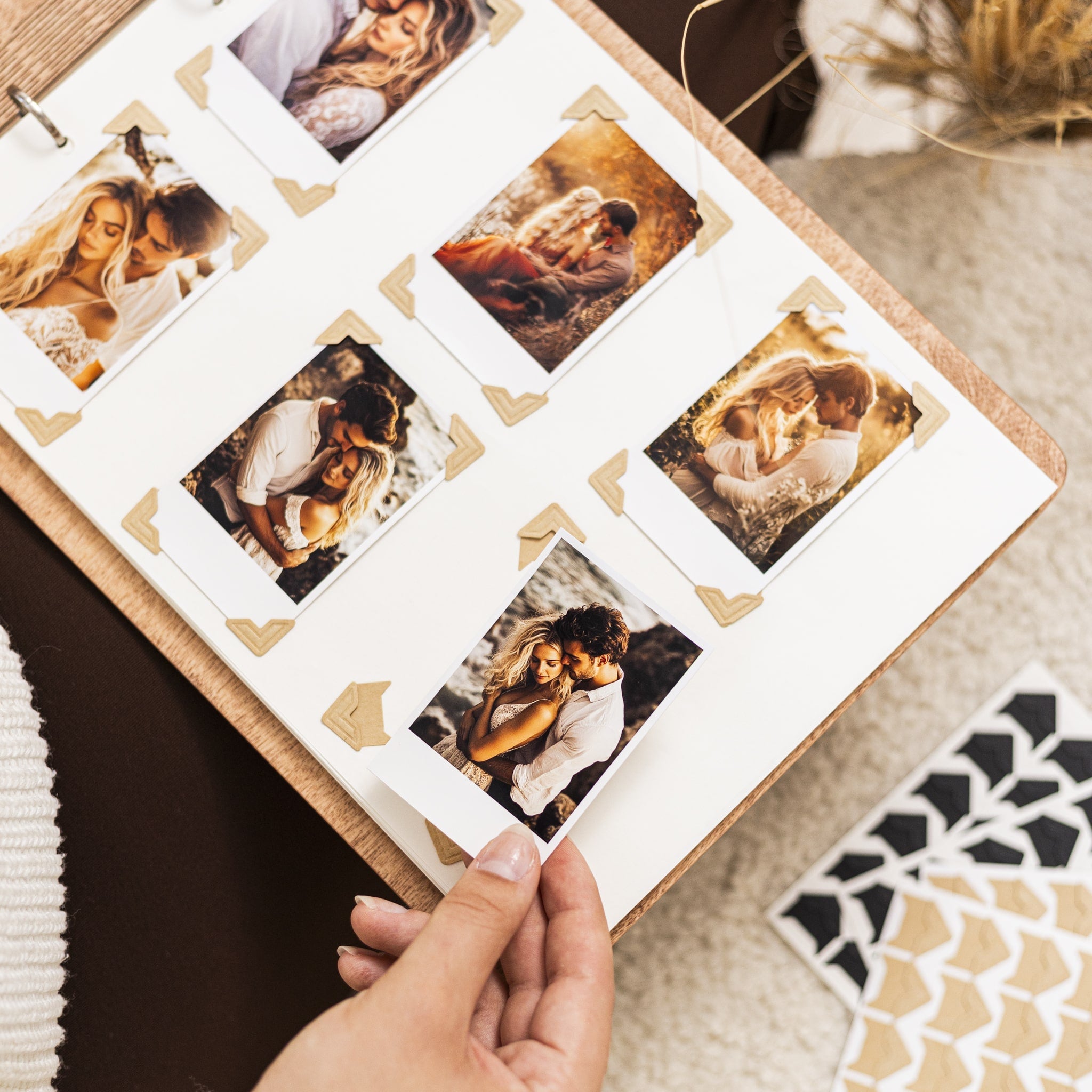 Meadow Wooden Photo Album with Engraved Grassland Design