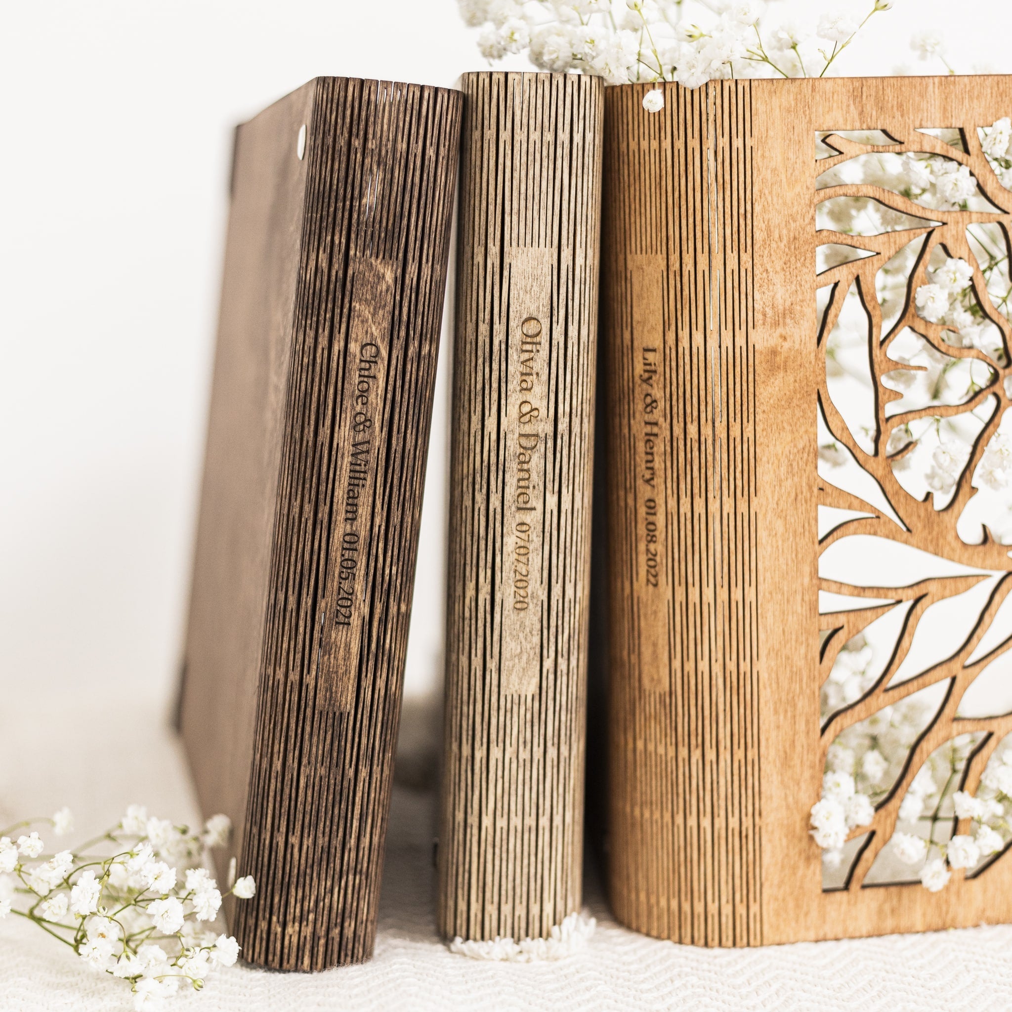 Orchid Wooden Photo Album - Minimalist Nature-Inspired Memory Book