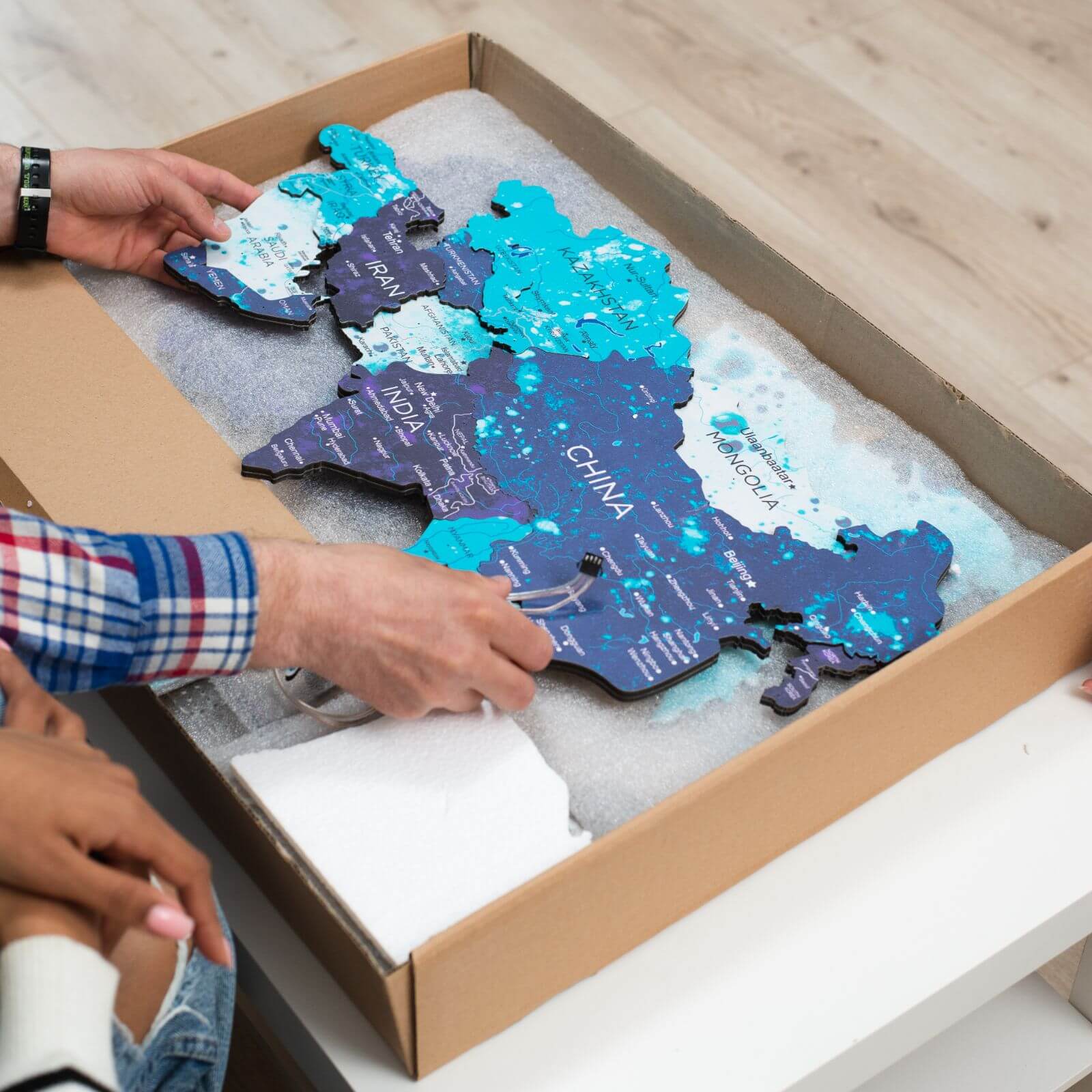 3D LED Luminous Wooden World Map 3.0 Ocean Interactive Wall Art