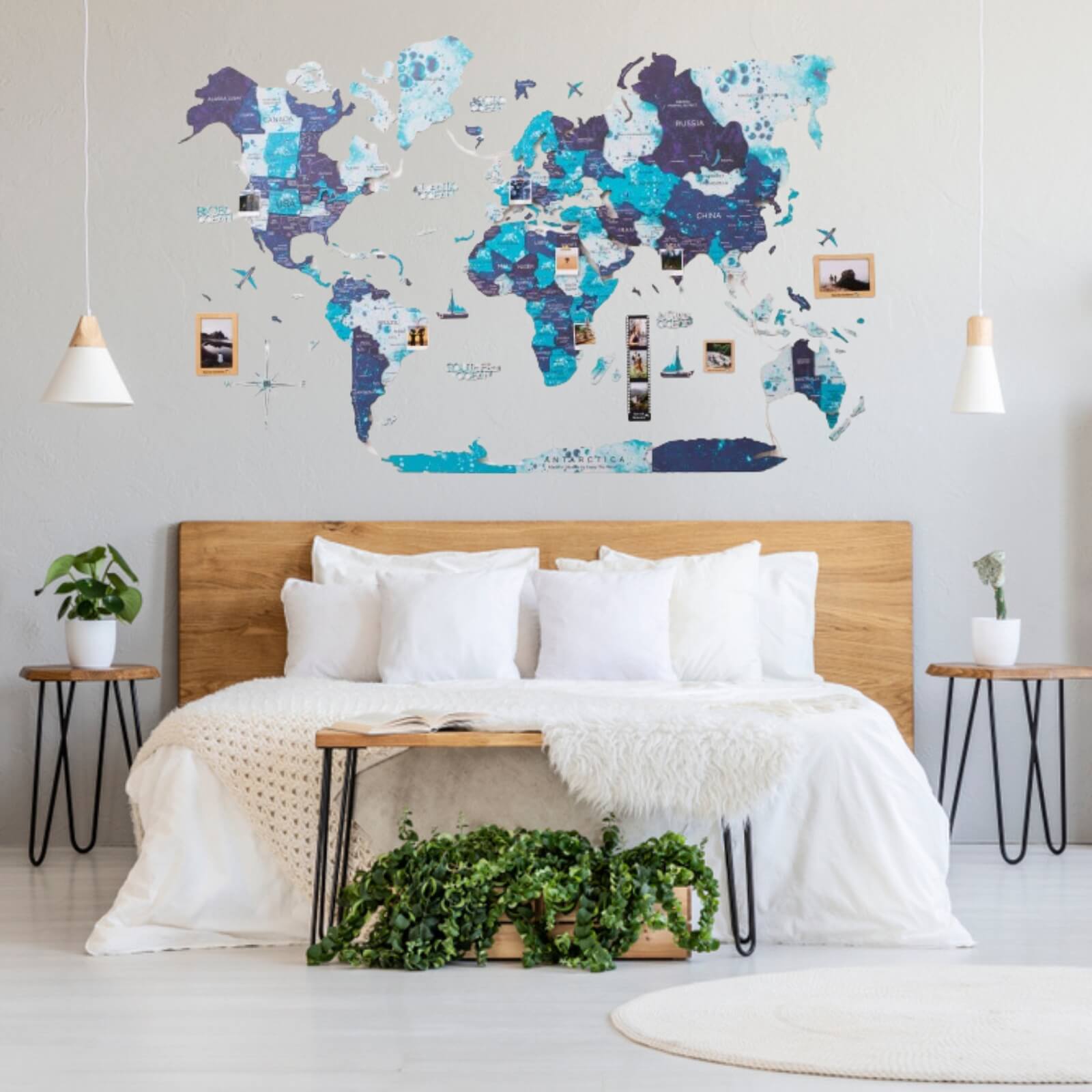 3D LED Luminous Wooden World Map 3.0 Ocean Interactive Wall Art