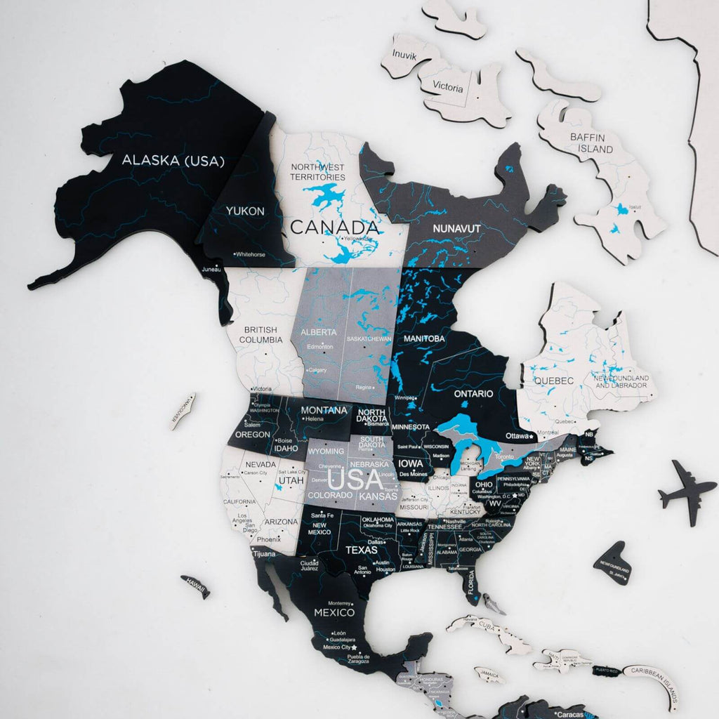 Minimalist Wooden World Map with Airplane Pins Wall Decor