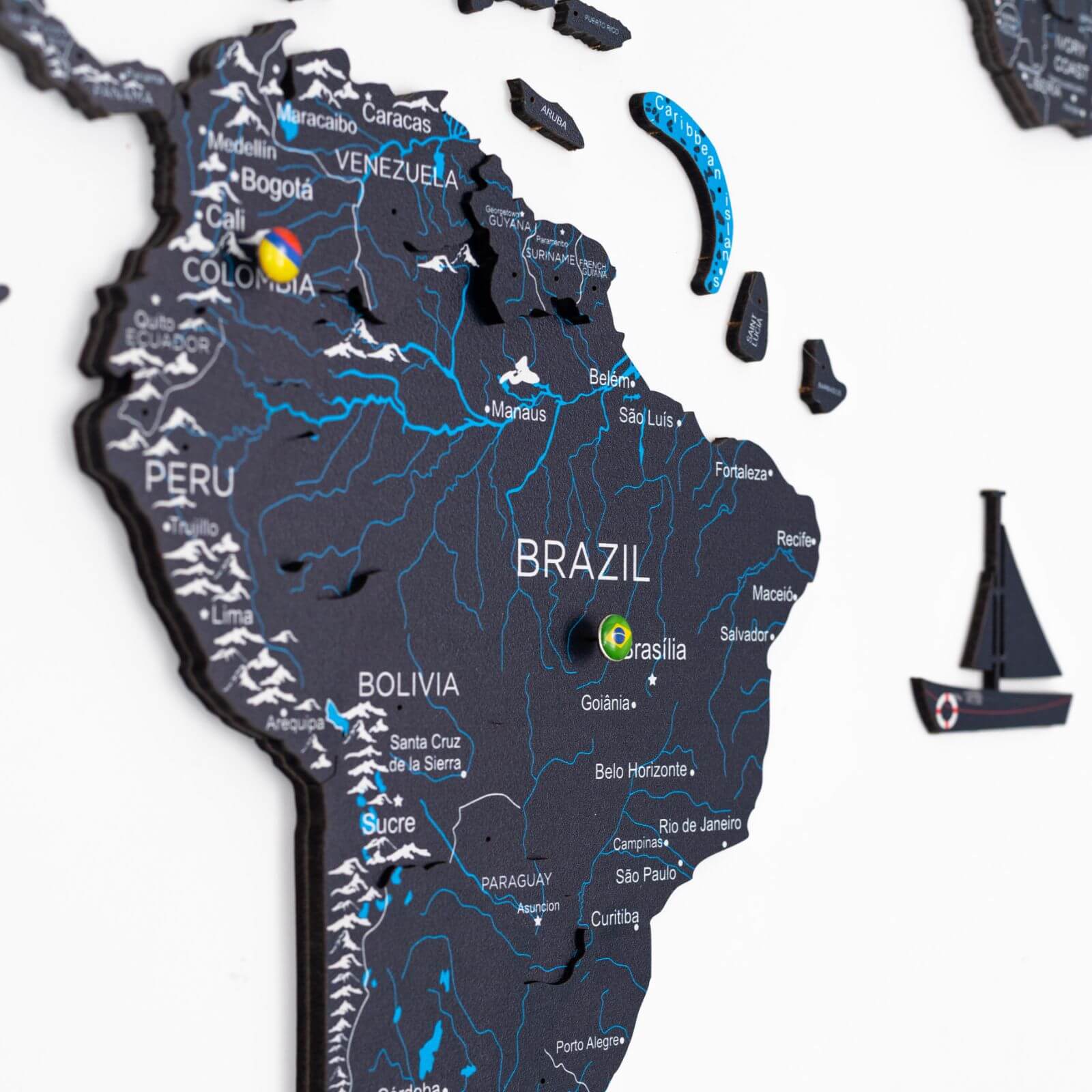 3D Wooden World Map Midnight - Modern Minimalist Wall Art