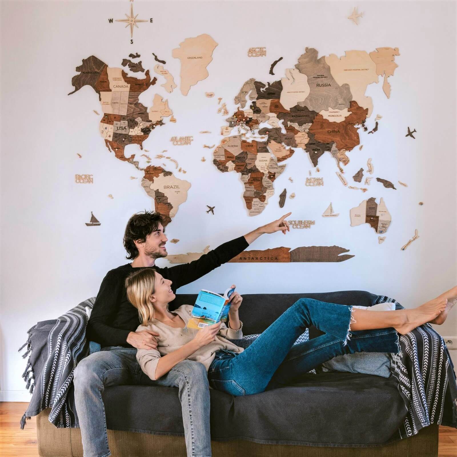Horizontal wall art piece beautifully displayed above a living room sofa
